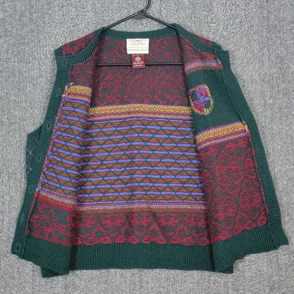Vintage Susan Bristol Sweater Vest Womens L Green Red Fair Isle Pure Wool 1989 - Picture 8 of 11